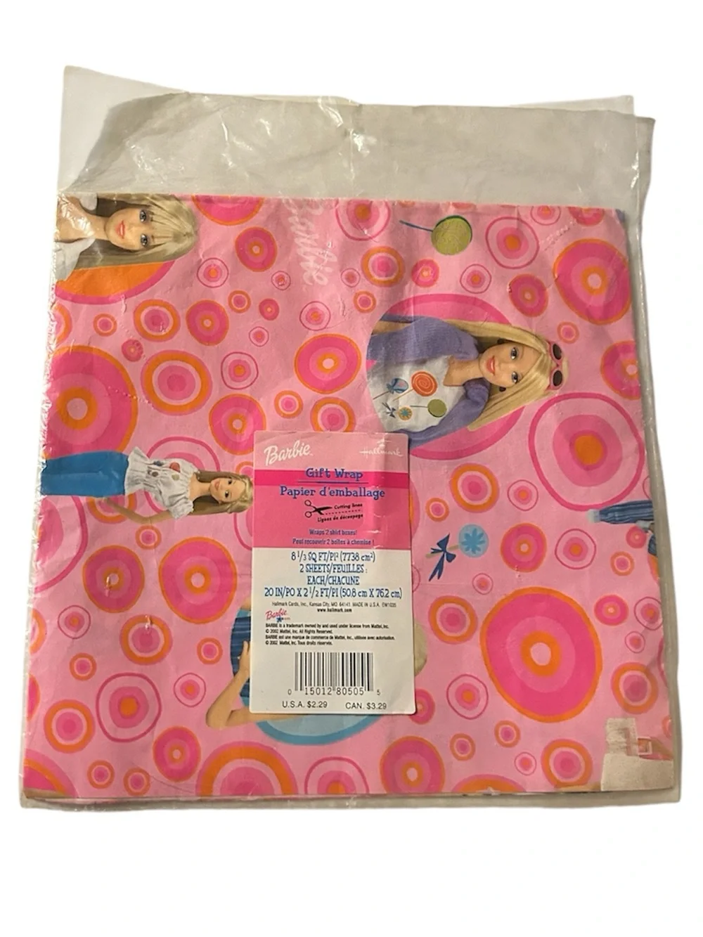 new vintage y2k barbie hallmark mattel 2002 gift wrap sheets rare discontinued